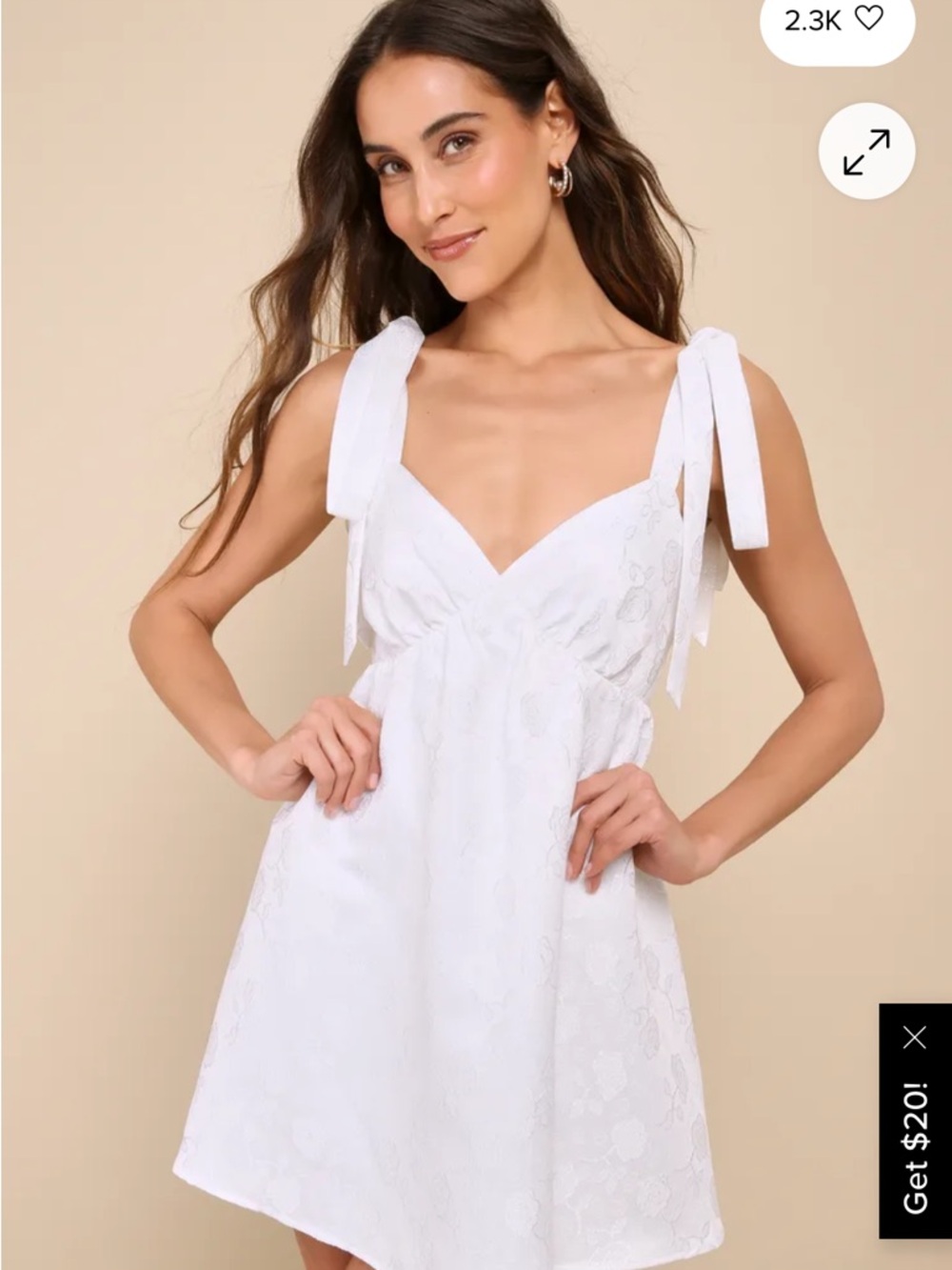 Precious Allure White Jacquard Tie-Strap Mini Dress